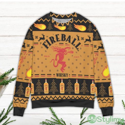 Fireball Red Hot Cinnamon Whiskey Pine Tree Pattern Ugly Christmas Sweater