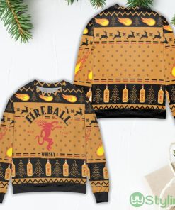 Fireball Red Hot Cinnamon Whiskey Pine Tree Pattern Ugly Christmas Sweater Product Photo 1