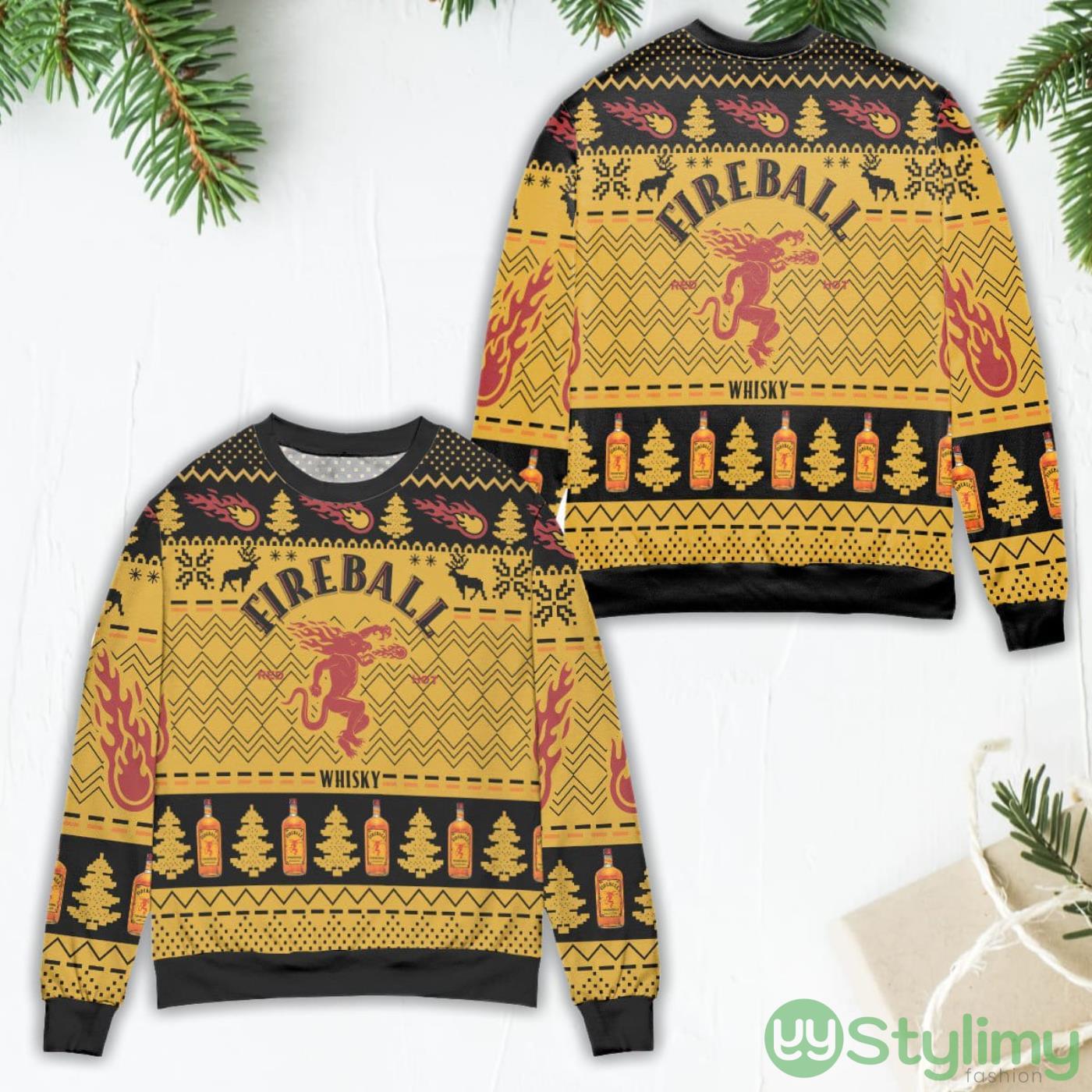 Fireball Whisky Pine Tree Zigzag Pattern Ugly Christmas Sweater 5 Fireball Whisky Pine Tree Zigzag Pattern Ugly Christmas Sweater Product Photo 1