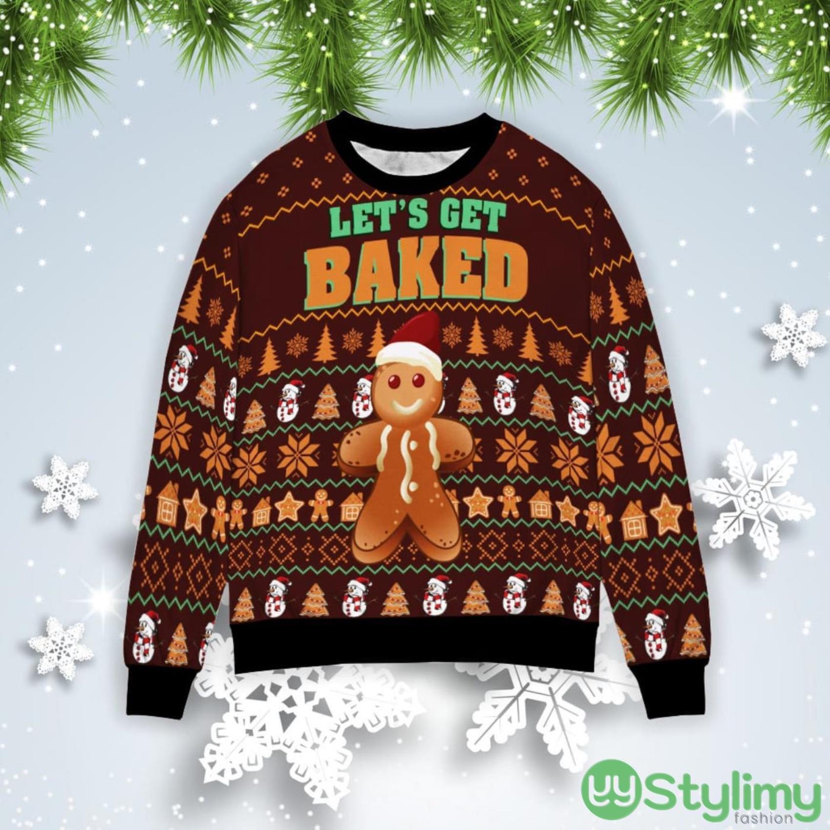 Gingerbread Let’s Get Baked Christmas Gift Ugly Christmas Sweater 2 Gingerbread Let’s Get Baked Christmas Gift Ugly Christmas Sweater Product Photo 1