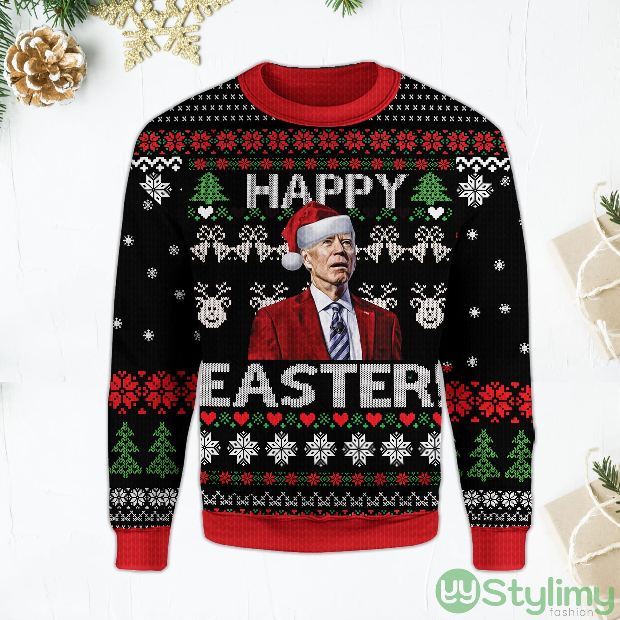 Happy Easter Biden Funny Santa Joe Biden Black Ugly Christmas Sweater 2 Happy Easter Biden Funny Santa Joe Biden Black Ugly Christmas Sweater Product Photo 1