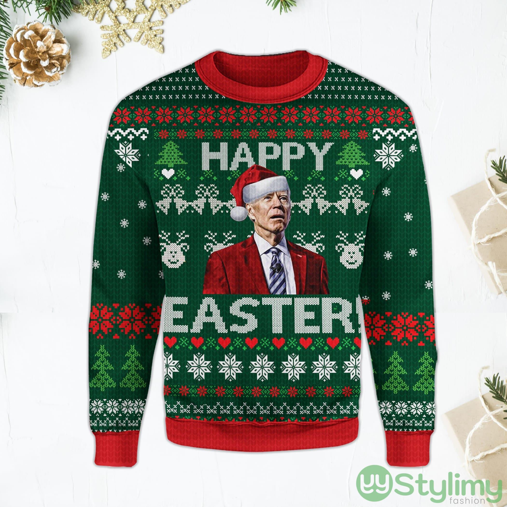 Happy Easter Biden Funny Santa Joe Biden Green Ugly Christmas Sweater 3 Happy Easter Biden Funny Santa Joe Biden Green Ugly Christmas Sweater Product Photo 1