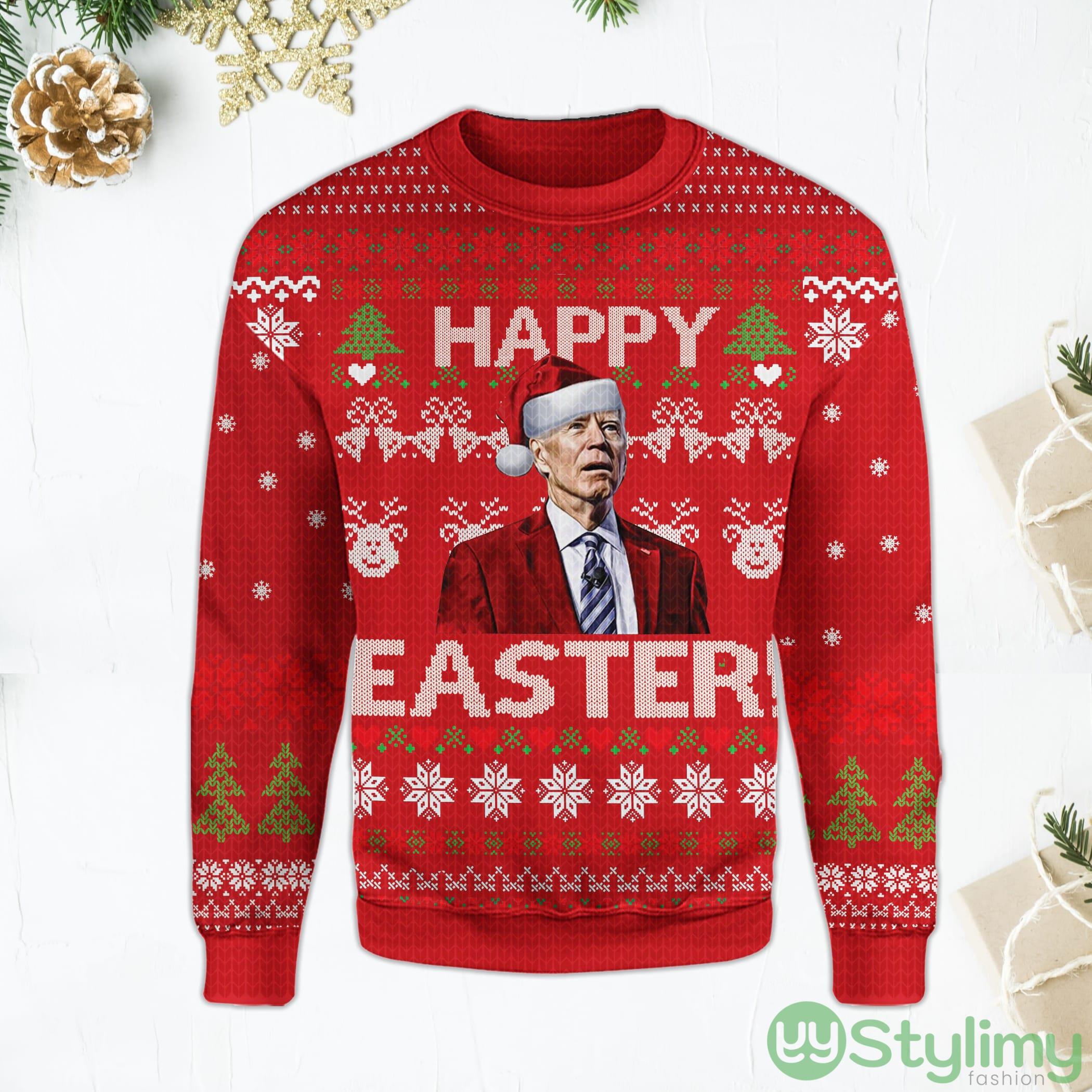 Happy Easter Biden Funny Santa Joe Biden Red Ugly Christmas Sweater 3 Happy Easter Biden Funny Santa Joe Biden Red Ugly Christmas Sweater Product Photo 1