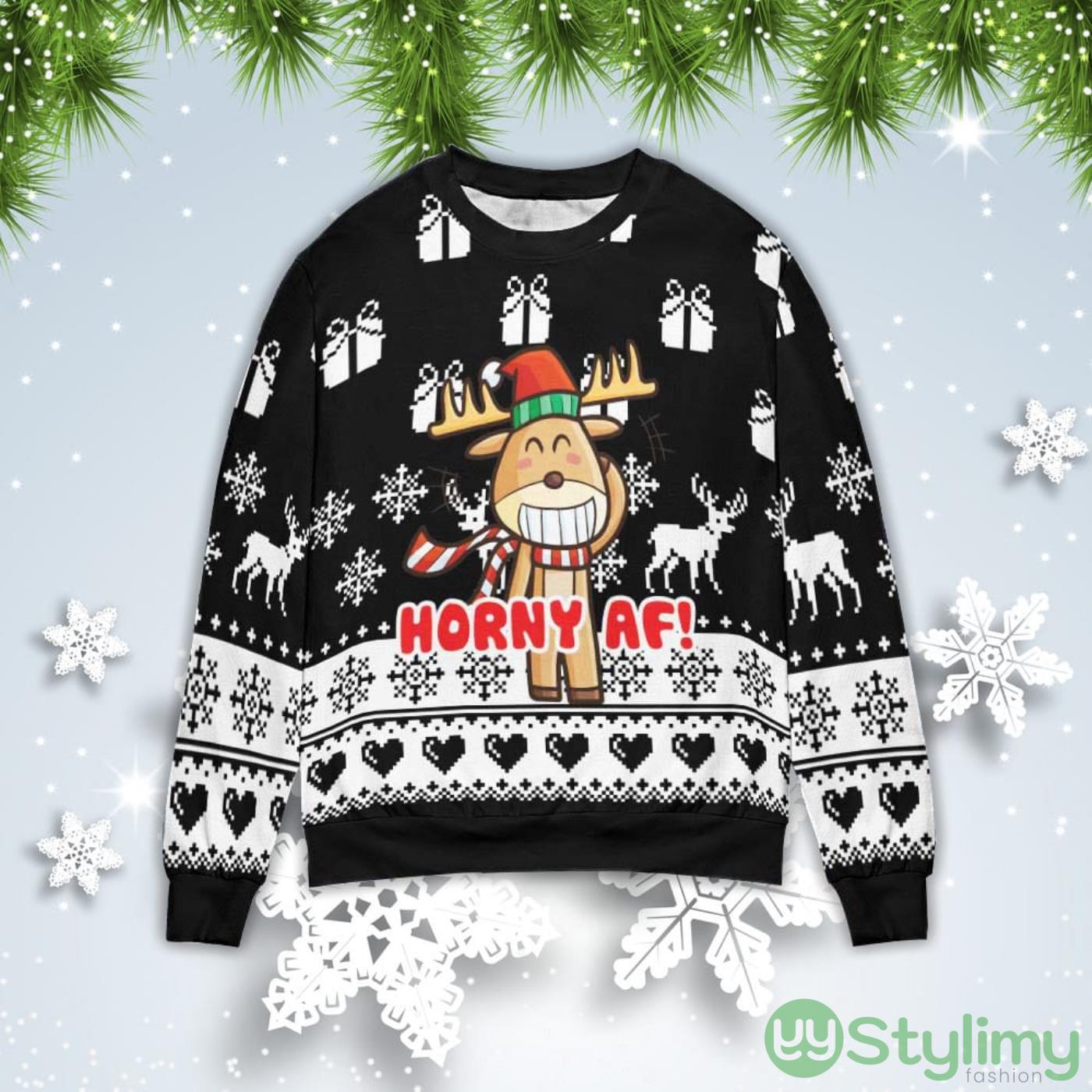 Horny AF Reindeer Christmas Gift Ugly Christmas Sweater 2 Horny AF Reindeer Christmas Gift Ugly Christmas Sweater Product Photo 1