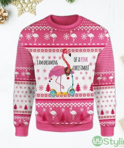 I Am Dreaming Of A Pink Christmas Flamingo Scooter Ugly Christmas Sweater Product Photo 1