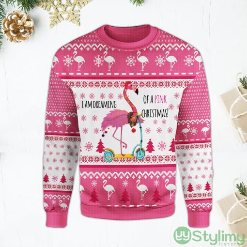 I Am Dreaming Of A Pink Christmas Flamingo Scooter Ugly Christmas Sweater Product Photo 1