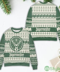 Jagermeister Logo Snowflake Pattern Ugly Christmas Sweater White Product Photo 1