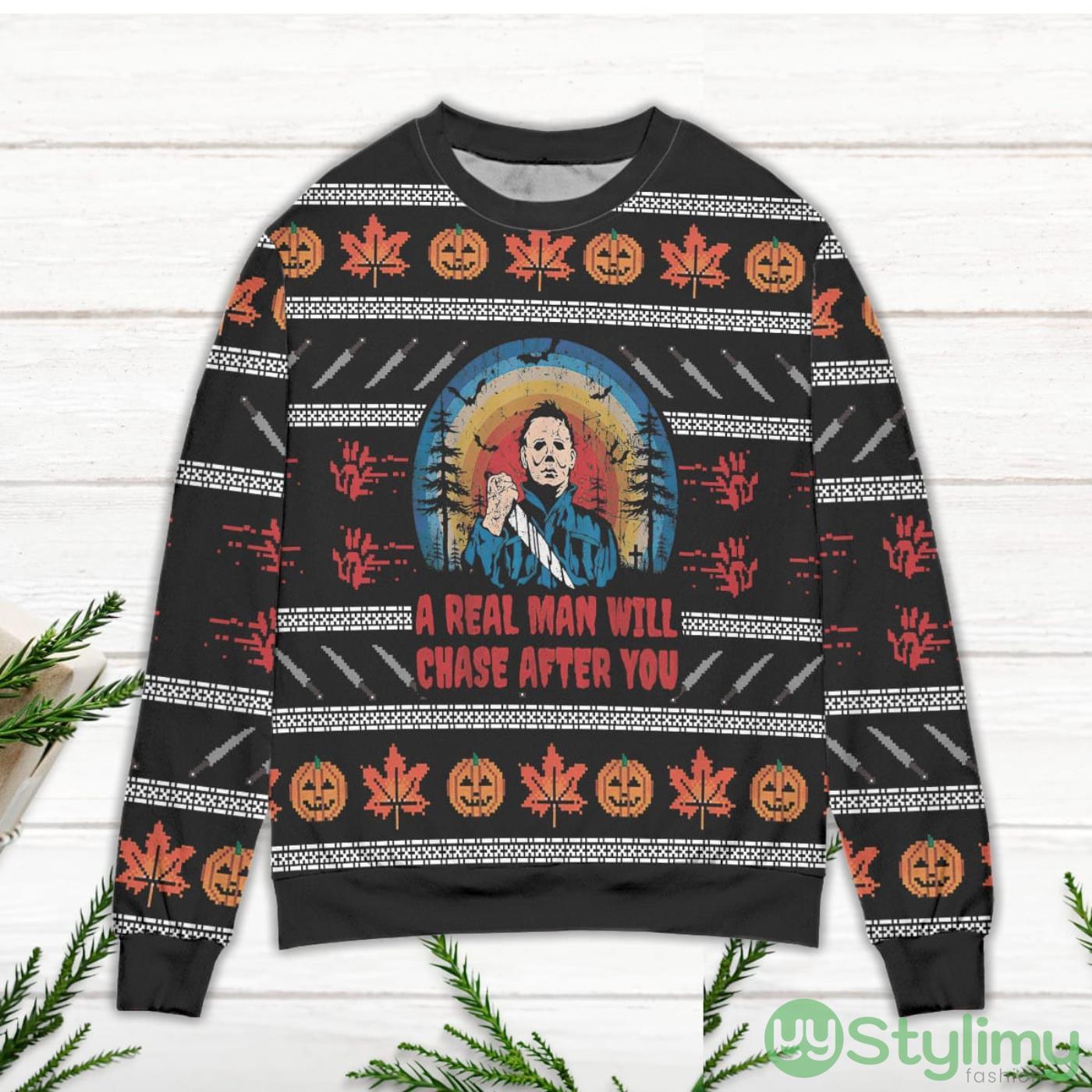 Jason Voorhees A Real Man Will Chase After You Ugly Christmas Sweater 2 Jason Voorhees A Real Man Will Chase After You Ugly Christmas Sweater Product Photo 2