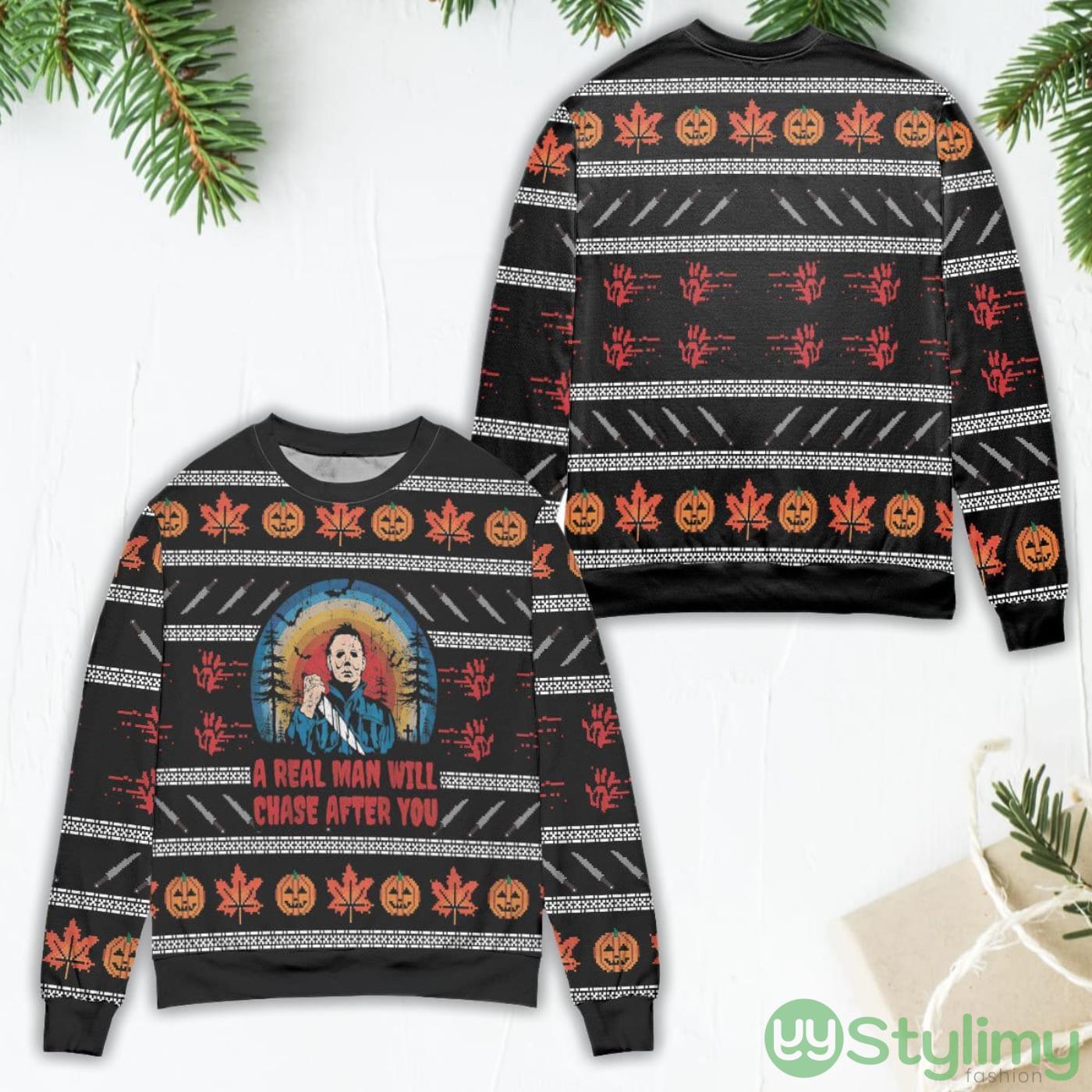 Jason Voorhees A Real Man Will Chase After You Ugly Christmas Sweater 5 Jason Voorhees A Real Man Will Chase After You Ugly Christmas Sweater Product Photo 1