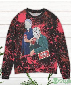 Jason Voorhees Drinking Dr. Pepper Splatter Paint Ugly Christmas Sweater Product Photo 2