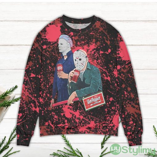 Jason Voorhees Drinking Dr. Pepper Splatter Paint Ugly Christmas Sweater