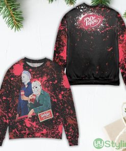 Jason Voorhees Drinking Dr. Pepper Splatter Paint Ugly Christmas Sweater Product Photo 1