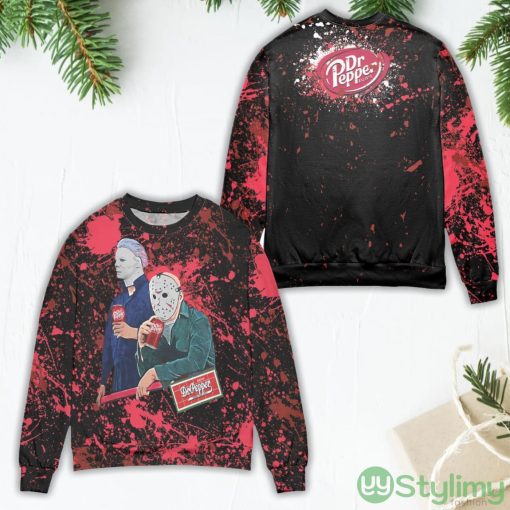 Jason Voorhees Drinking Dr. Pepper Splatter Paint Ugly Christmas Sweater