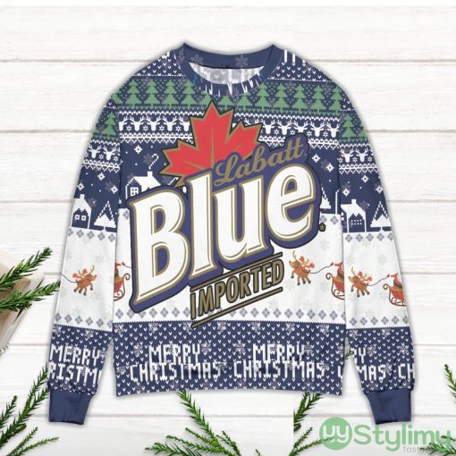 Labatt Blue Imported Pine Tree Pattern Ugly Christmas Sweater