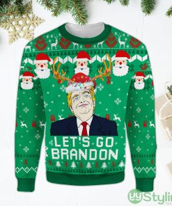 Let's Go Brandon Sweater Funny Santa Donald Trump Green Ugly Christmas Sweater Product Photo 1