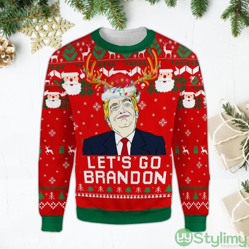 Let’s Go Brandon Sweater Funny Santa Donald Trump Red Ugly Christmas Sweater
