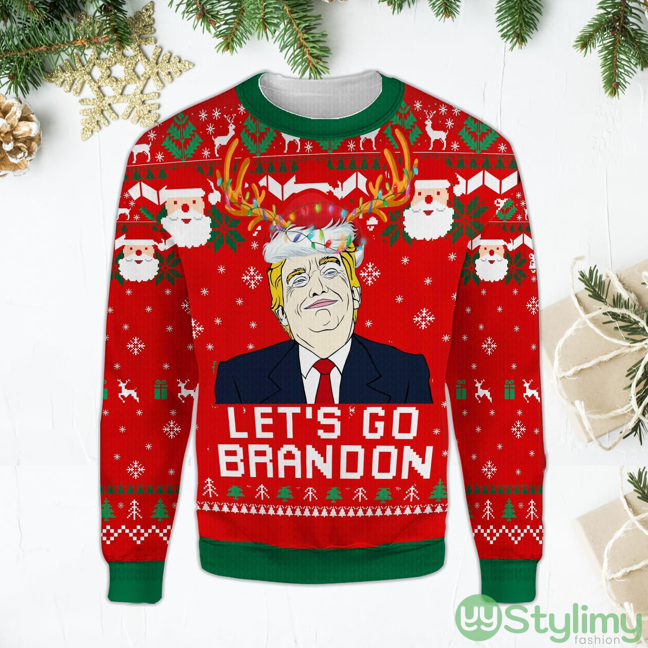 Let's Go Brandon Sweater Funny Santa Donald Trump Red Ugly Christmas Sweater 2 lets go brandon sweater funny santa donald trump red ugly christmas sweater