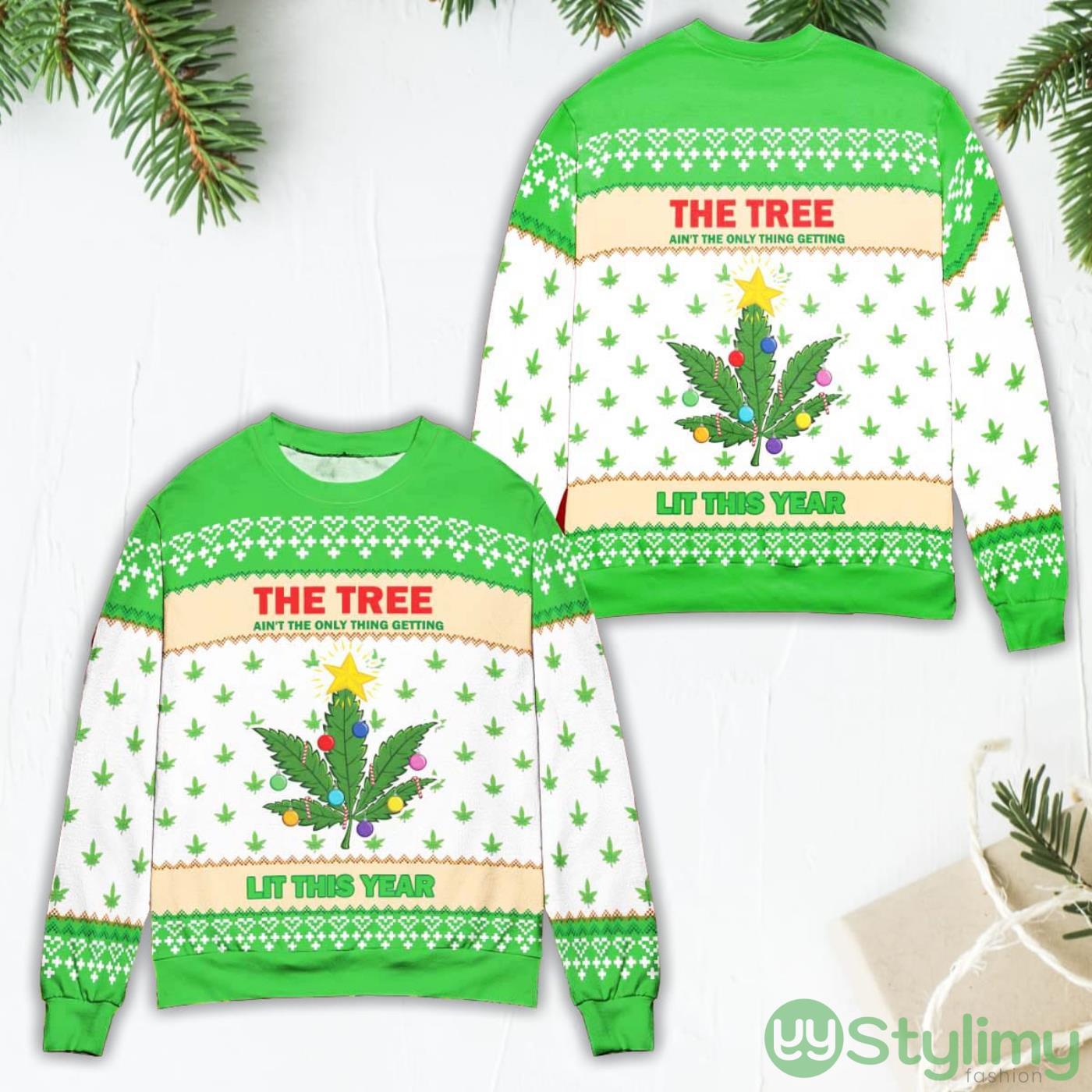 Lit This Year Weed Christmas Gift Ugly Christmas Sweater 3 Lit This Year Weed Christmas Gift Ugly Christmas Sweater Product Photo 1