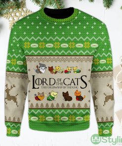 Lord of The Cats Sweater for LOTR Movies Fans & Cat Lovers Green Ugly Christmas Sweater Product Photo 1