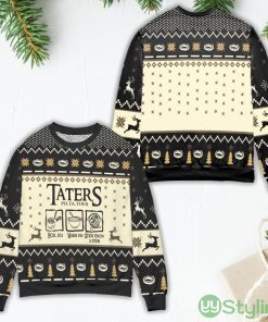 Lord of The Rings Taters Potatoes Recipe Pine Tree & Reindeer Pattern Black Ugly Christmas Sweater Product Photo 1