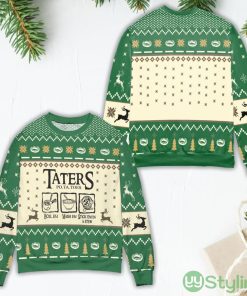 Lord of The Rings Taters Potatoes Recipe Pine Tree & Reindeer Pattern Green Ugly Christmas Sweater Product Photo 1