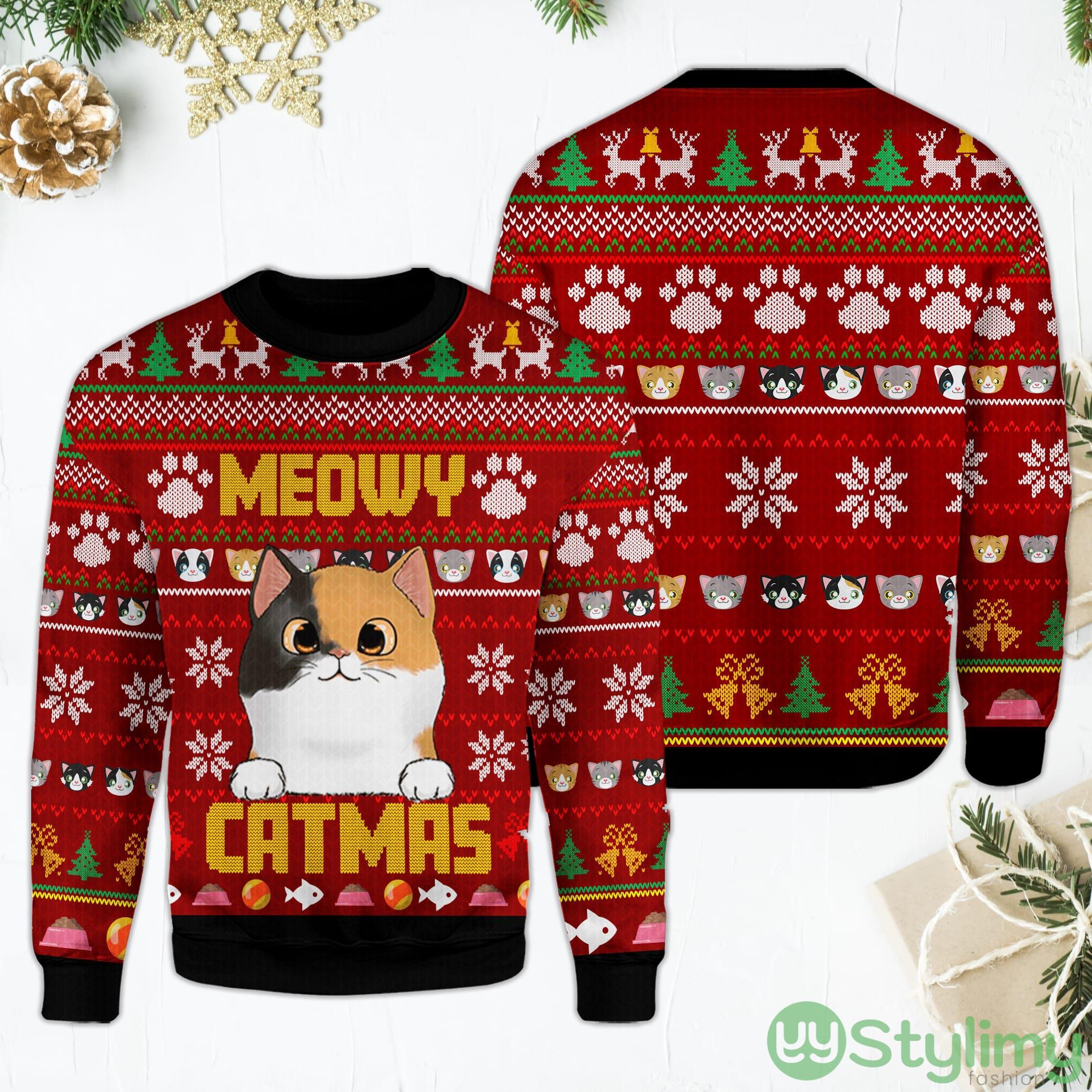Meowy Catmas Cat Christmas Sweater Cute Christmas Red Ugly Christmas Sweater 4 Meowy Catmas Cat Christmas Sweater Cute Christmas Red Ugly Christmas Sweater Product Photo 1