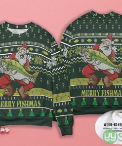 Merry Fishmas Christmas Holiday Gift For Fisherman Santa Hat Ugly Christmas Sweater Product Photo 1