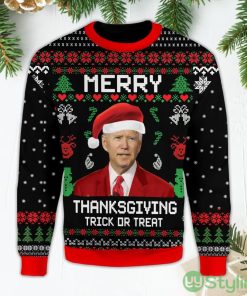 Merry Thanksgiving Trick or Treat Pullover Funny Santa Biden Black Ugly Christmas Sweater Product Photo 1