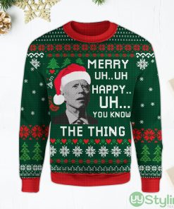 Merry Uh Uh You Know The Thing Funny Joe Biden Green Ugly Christmas Sweater Product Photo 1
