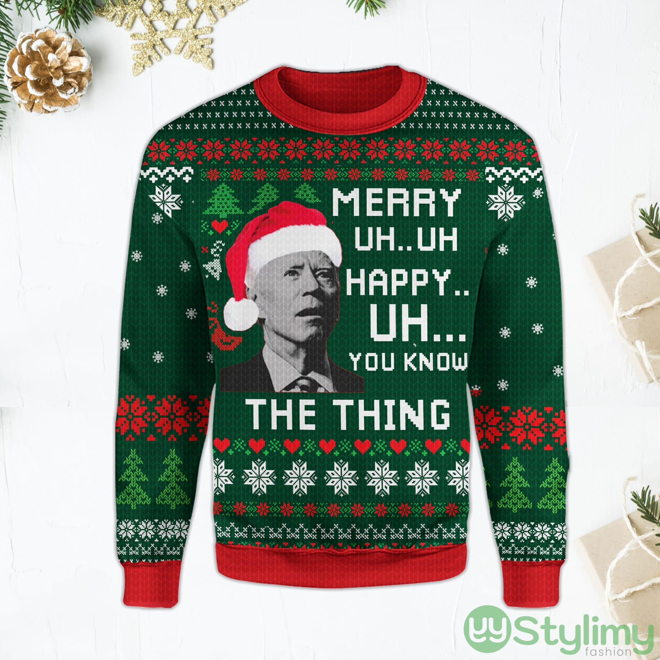 Merry Uh Uh You Know The Thing Funny Joe Biden Green Ugly Christmas Sweater 3 Merry Uh Uh You Know The Thing Funny Joe Biden Green Ugly Christmas Sweater Product Photo 1