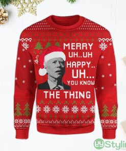 Merry Uh Uh You Know The Thing Funny Joe Biden Red Ugly Christmas Sweater Product Photo 1