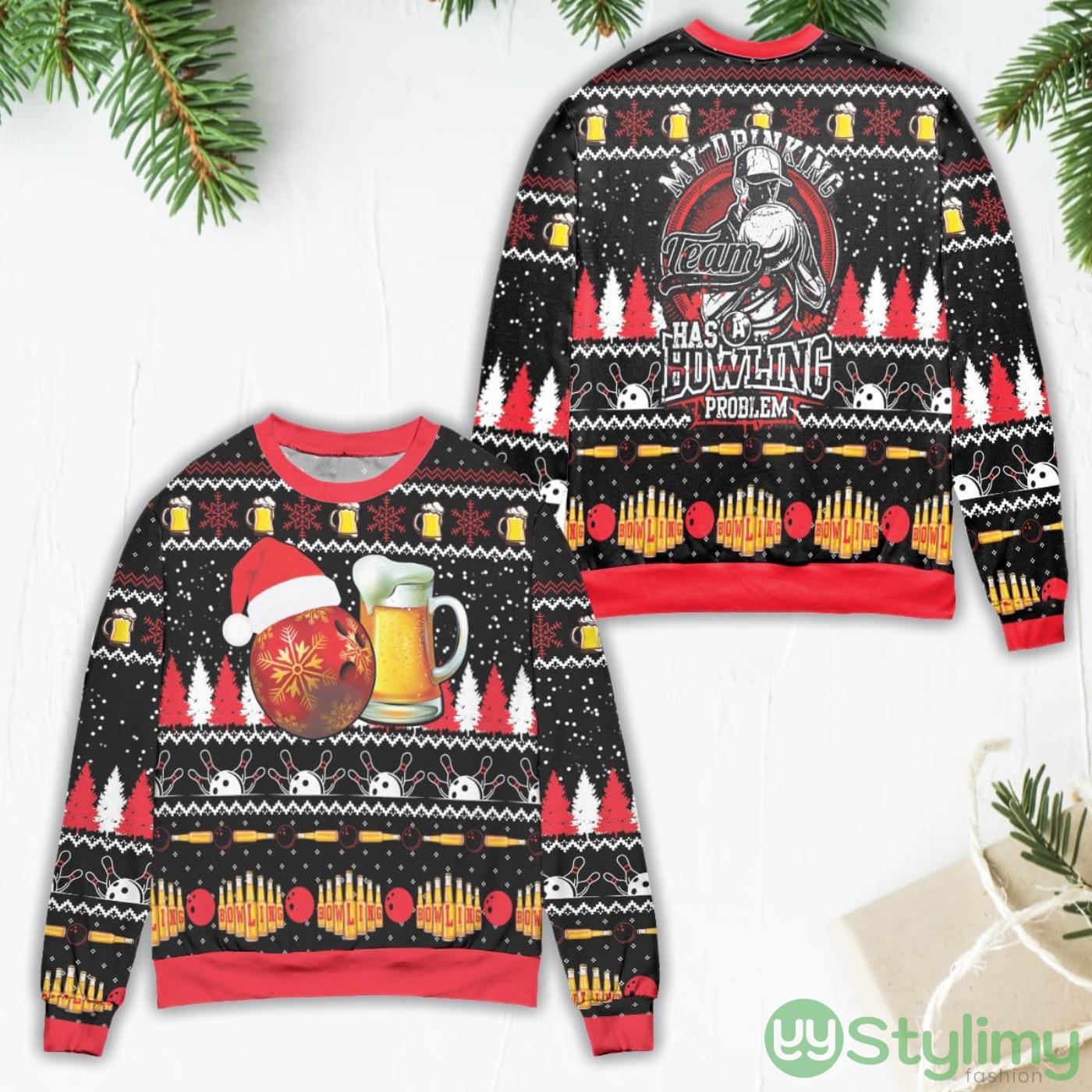 My Drinking Team Has A Bowling Problem Snowflake Pattern Ugly Christmas Sweater 4 My Drinking Team Has A Bowling Problem Snowflake Pattern Ugly Christmas Sweater Product Photo 1
