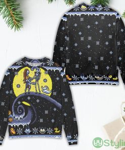 Pixel Jack And Sally Snowy Night Ugly Christmas Sweater Product Photo 1