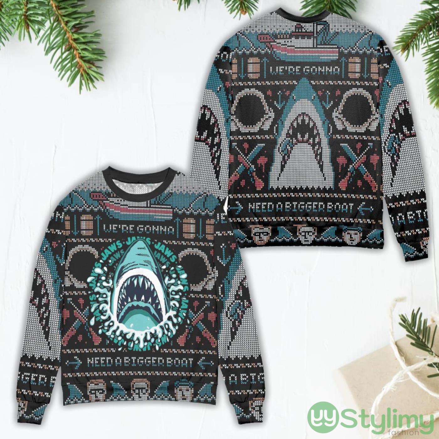 Pixel Jaws We're Gonna Need A Bigger Boat Ugly Christmas Sweater 4 pixel jaws were gonna need a bigger boat ugly christmas sweater
