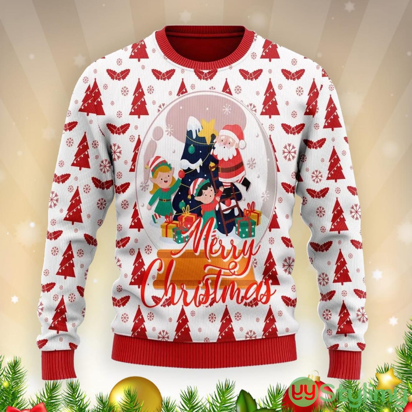 Santa Claus Merry Christmas Tree Ugly Christmas Sweater 2 Santa Claus Merry Christmas Tree Ugly Christmas Sweater Product Photo 1