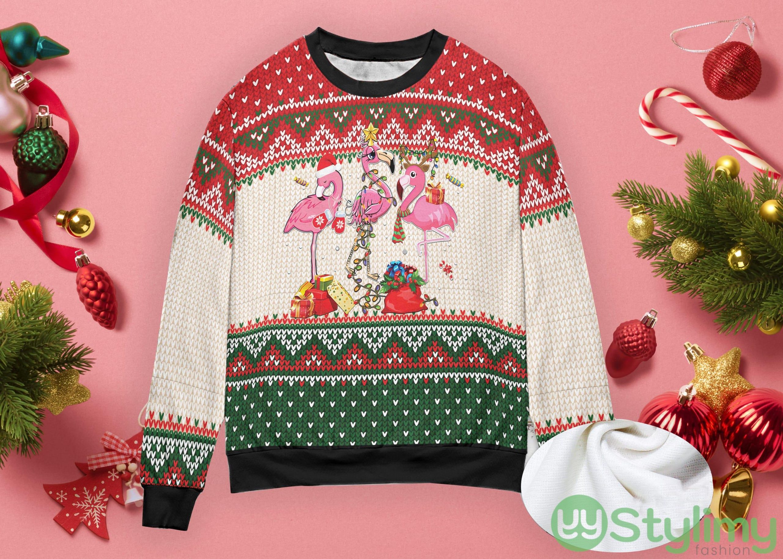 Santa Flamingo Pink Flamingo Ugly Christmas Sweater 5 Santa Flamingo Pink Flamingo Ugly Christmas Sweater Product Photo 2