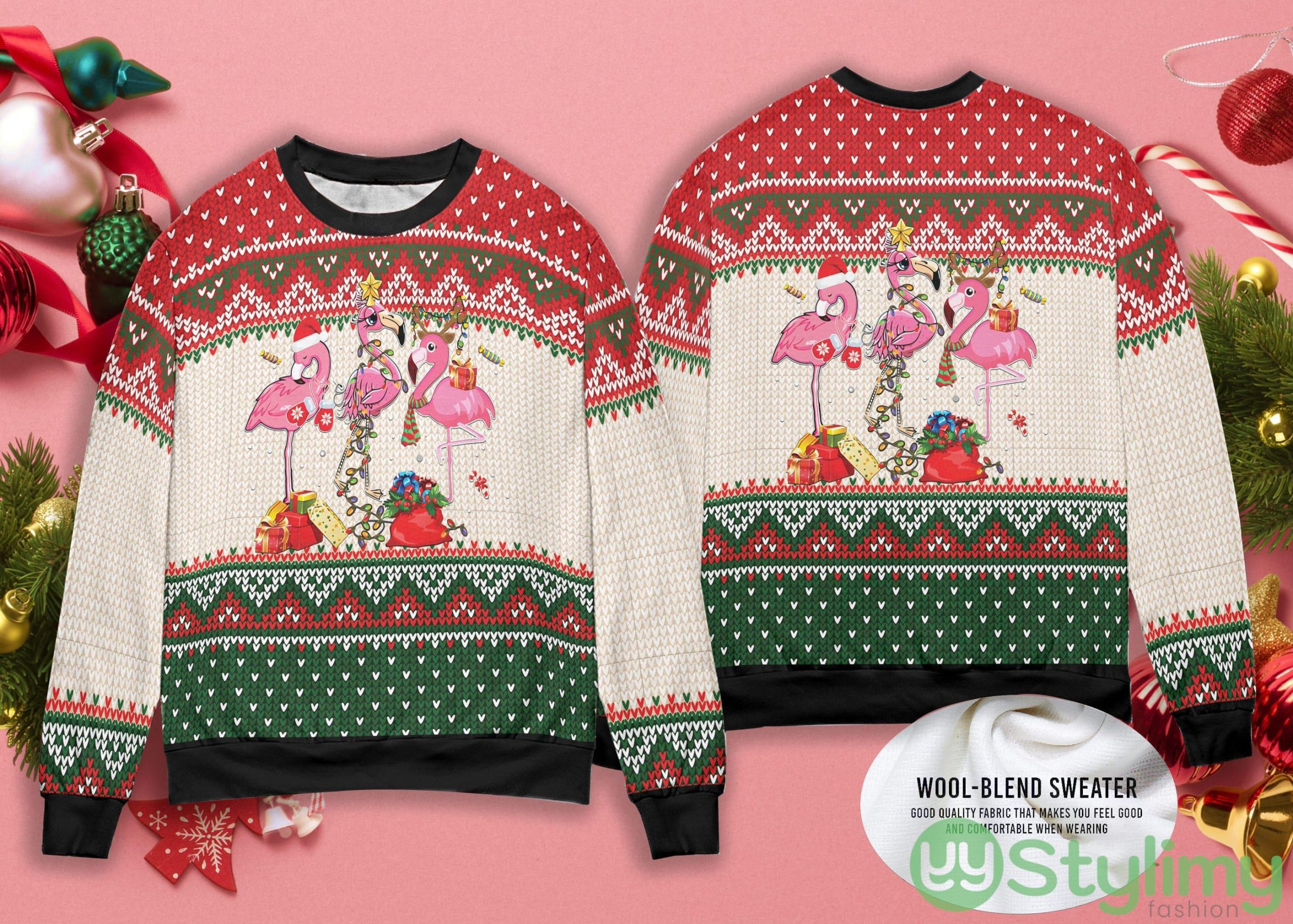 Santa Flamingo Pink Flamingo Ugly Christmas Sweater 4 Santa Flamingo Pink Flamingo Ugly Christmas Sweater Product Photo 1