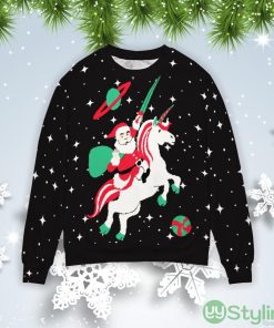 Santa Riding Unicorn In Space Christmas Gift Ugly Christmas Sweater Product Photo 1