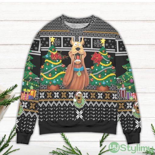 Santa Scoopy Doo And Christmas Tree Ugly Christmas Sweater Product Photo 2
