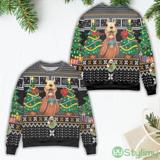 Santa Scoopy Doo And Christmas Tree Ugly Christmas Sweater Product Photo 1