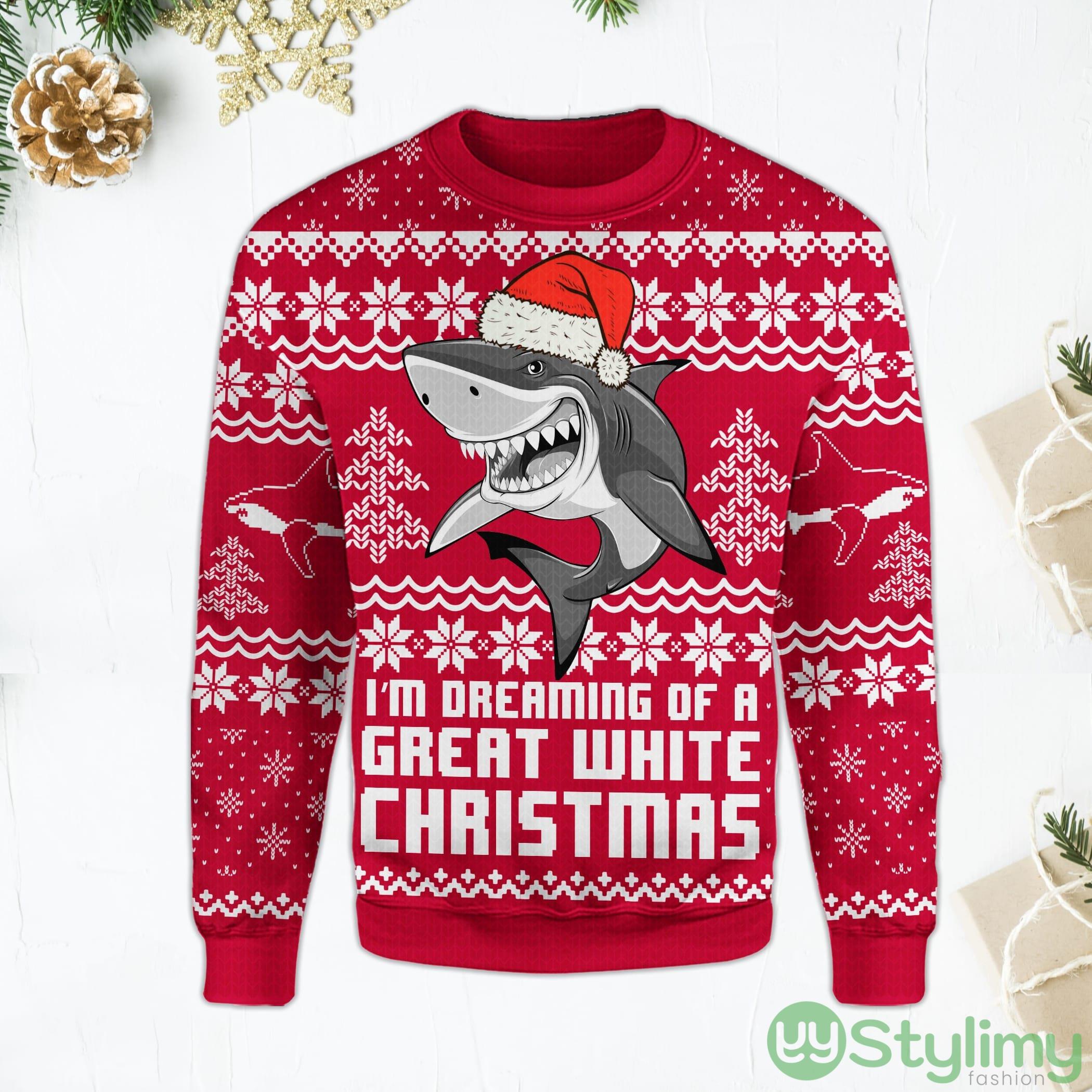 Shark I'm Dreaming Of A Great White Christmas Ugly Christmas Sweater 4 shark im dreaming of a great white christmas ugly christmas sweater
