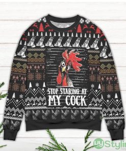 Stop Staring At My Cock Pine Tree Pattern Ugly Christmas Sweater Product Photo 2