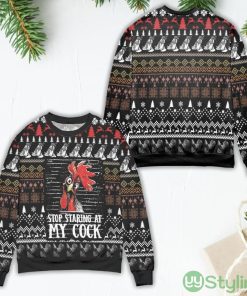 Stop Staring At My Cock Pine Tree Pattern Ugly Christmas Sweater Product Photo 1