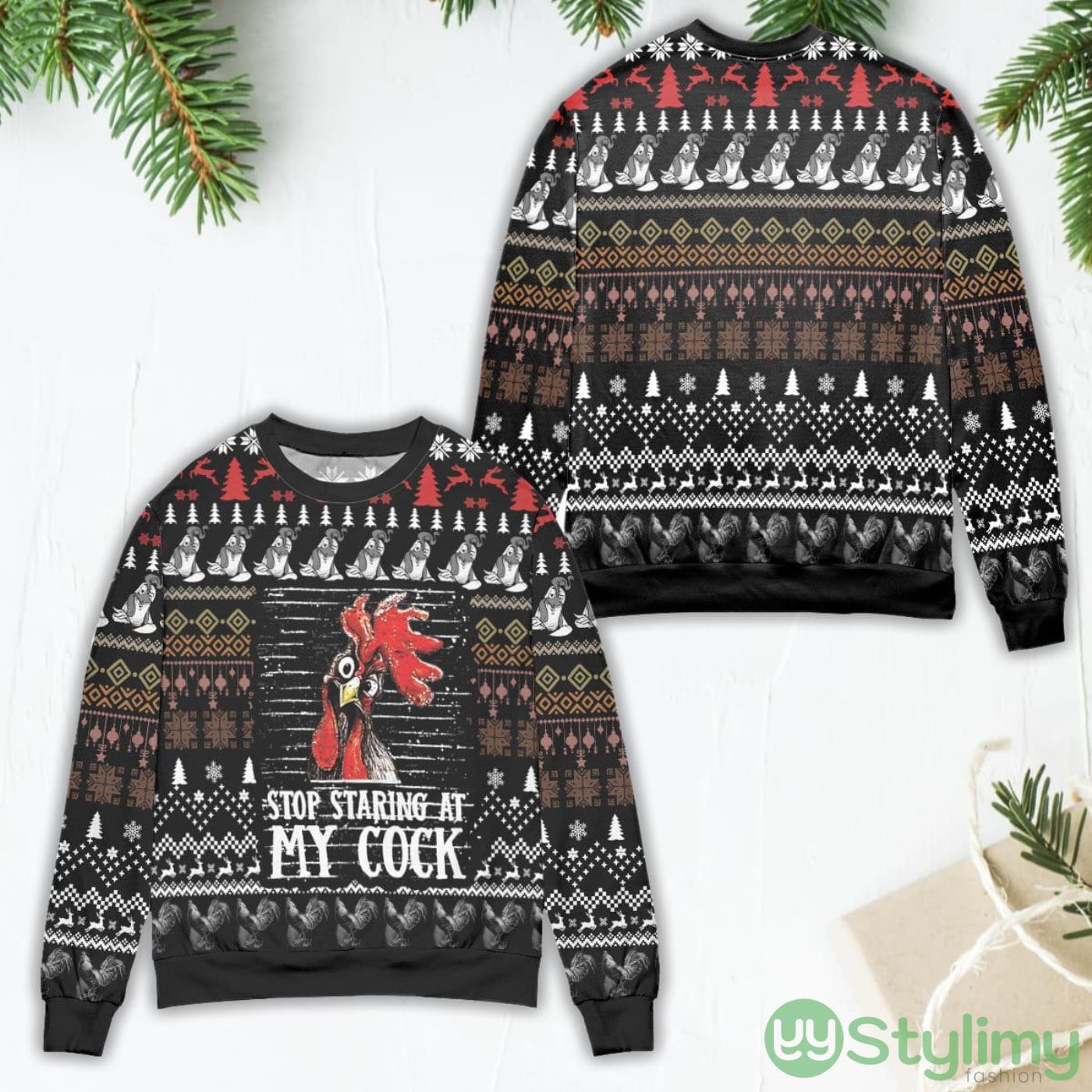 Stop Staring At My Cock Pine Tree Pattern Ugly Christmas Sweater 4 Stop Staring At My Cock Pine Tree Pattern Ugly Christmas Sweater Product Photo 1