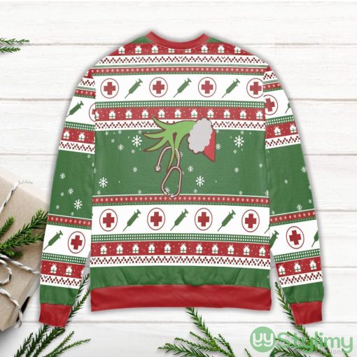 The Grinch Hand Holding Nurse Stethoscope Ugly Christmas Sweater Product Photo 3