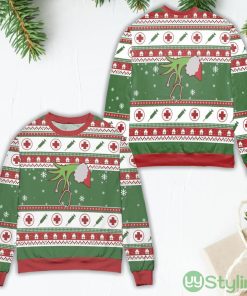 The Grinch Hand Holding Nurse Stethoscope Ugly Christmas Sweater Product Photo 1