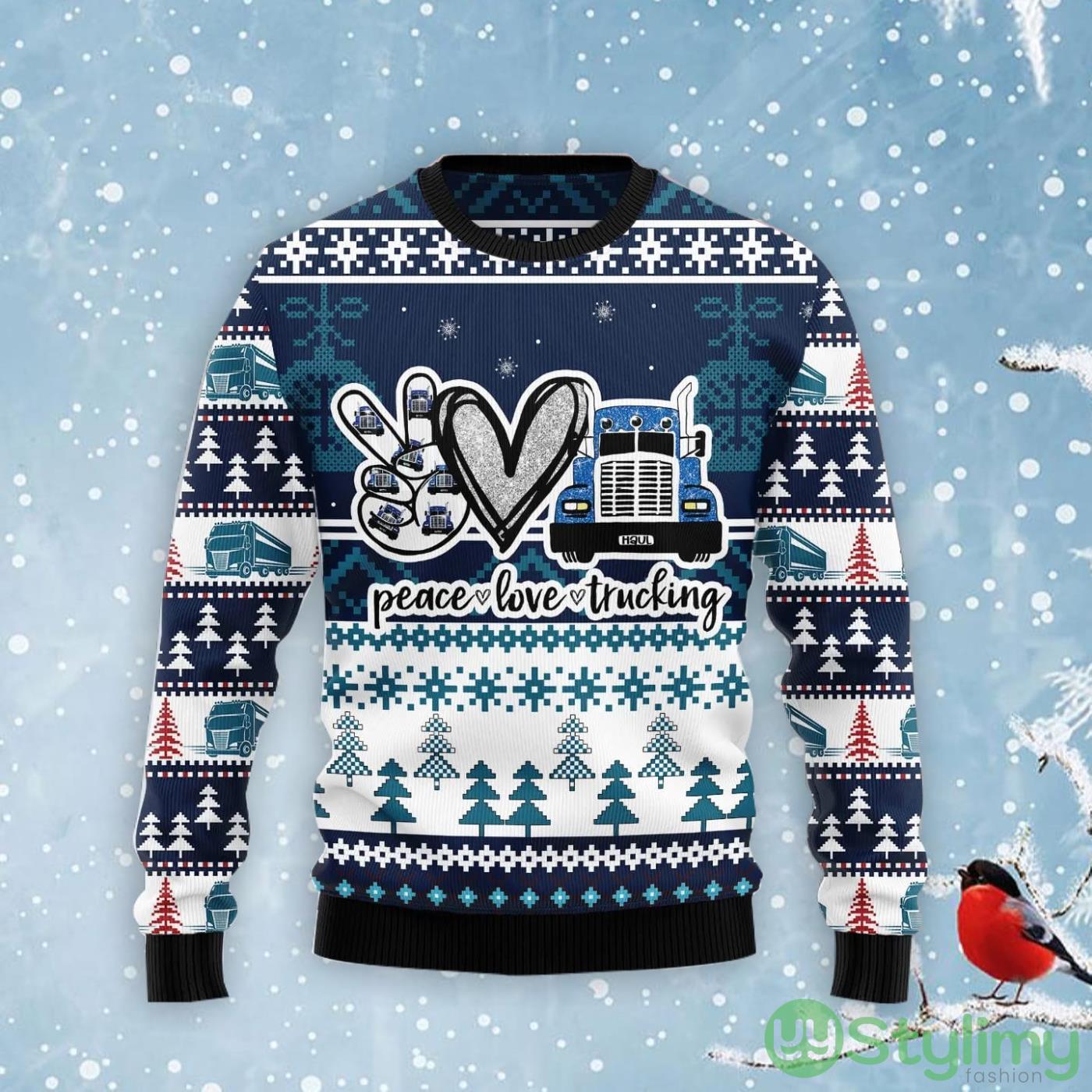 Truck Peace Love Ugly Christmas Sweater 3 Truck Peace Love Ugly Christmas Sweater Product Photo 1