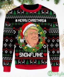 Trump Merry Christmas Snowflake Funny Laurel Wreath Trump Black Ugly Christmas Sweater Product Photo 1