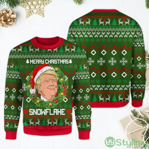 Trump Merry Christmas Snowflake Funny Laurel Wreath Trump Green Ugly Christmas Sweater Product Photo 2