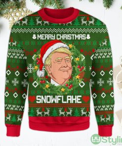 Trump Merry Christmas Snowflake Funny Laurel Wreath Trump Green Ugly Christmas Sweater Product Photo 1